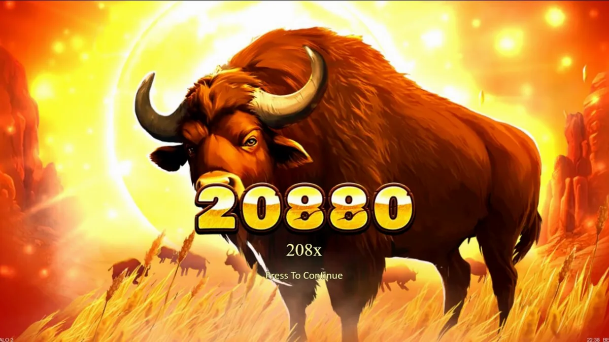 Big Wild Buffalo 2 slot game screen na nagpapakita ng mga wildlife symbols at canyon background